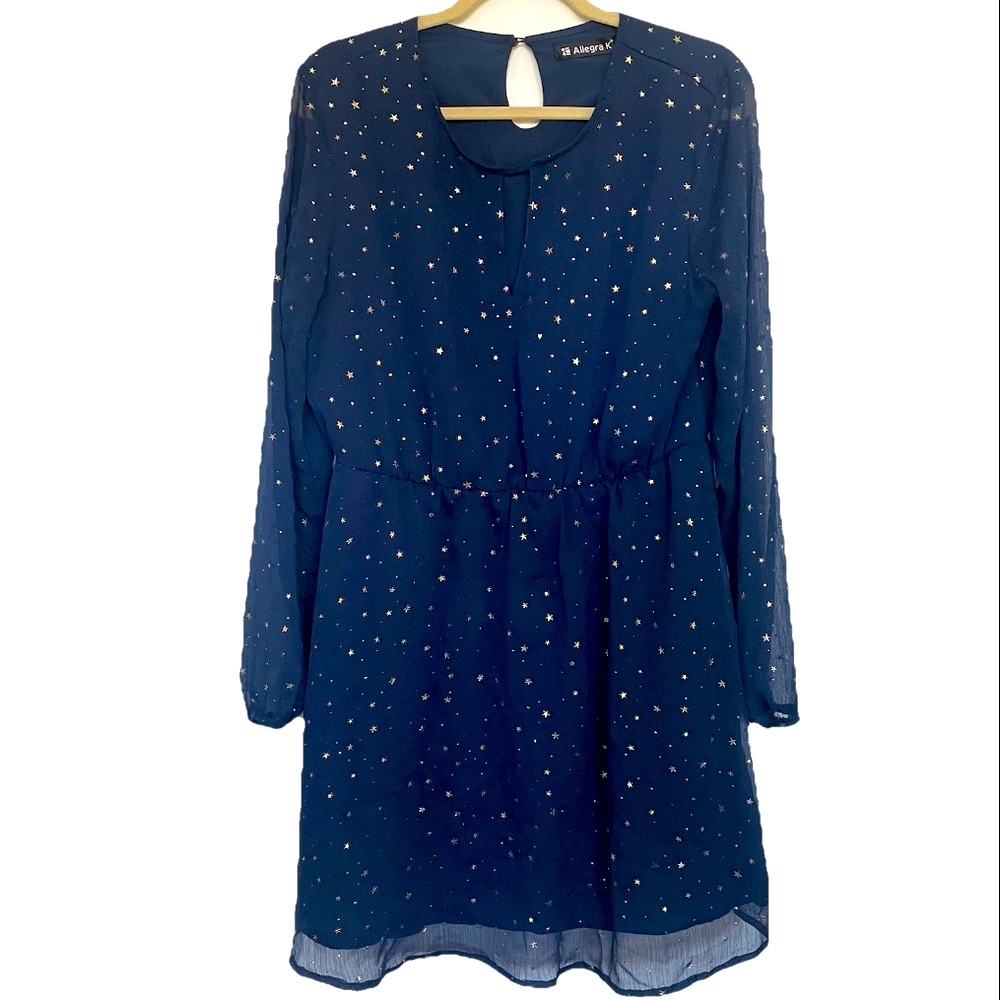 Woman Large Blue Star Smocked Dress Whimsigoth Fairycore ACOTAR Celestial